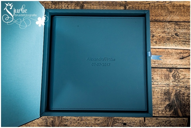 Luxe trouwalbum azuur blauw met bijpassende box